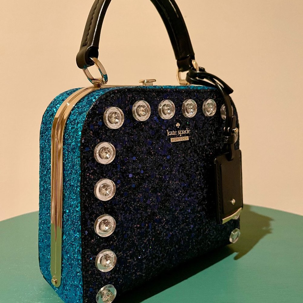 New Kate Spade satchel handbag blue color glitter(leather)